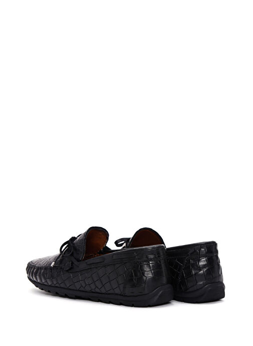 Erkek Siyah Kroko Desenli Deri Casual Loafer 25SFD7544E3 - Görsel 6