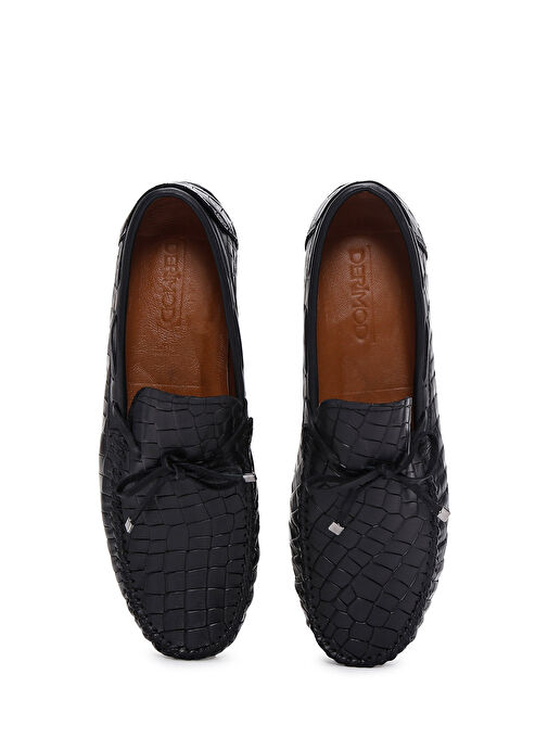 Erkek Siyah Kroko Desenli Deri Casual Loafer 25SFD7544E3 - Görsel 7