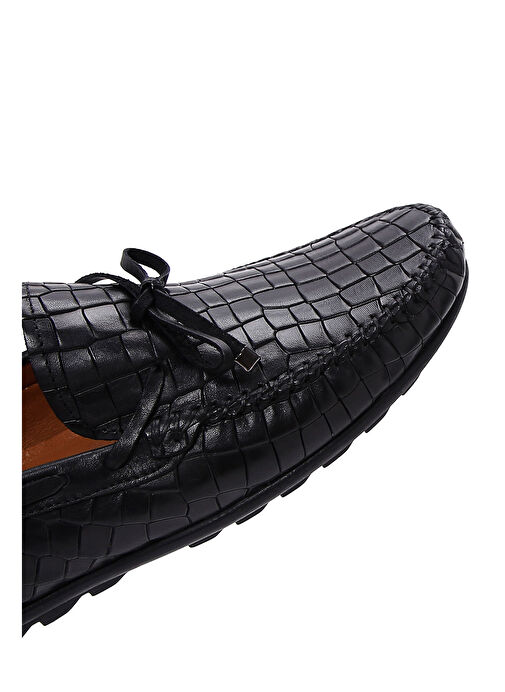 Erkek Siyah Kroko Desenli Deri Casual Loafer 25SFD7544E3 - Görsel 8