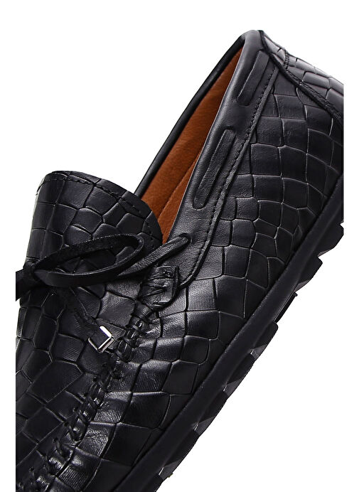 Erkek Siyah Kroko Desenli Deri Casual Loafer 25SFD7544E3 - Görsel 9