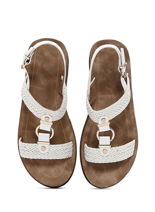 Kadın Beyaz Bilekten Bantlı Kalın Tabanlı Örgülü Sandalet 25SFE467014 - Görsel 7