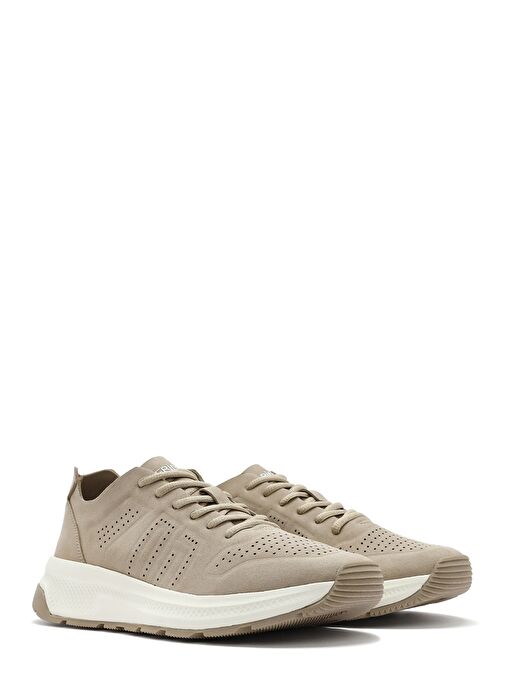 Erkek Bej Bağcıklı Nubuk Deri Sneaker 25SFD7600V3 - Görsel 4