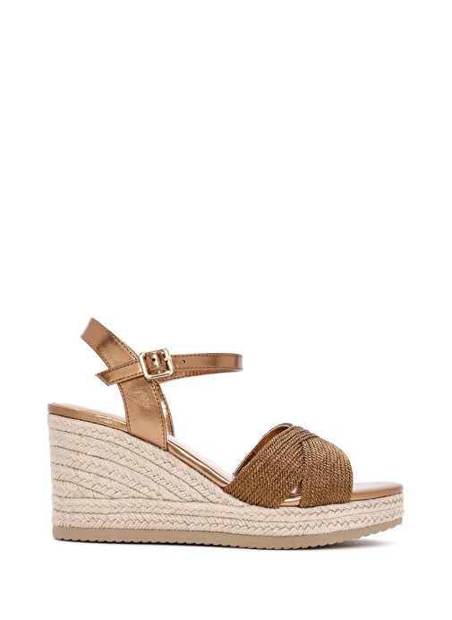 Kadın Bronz Bilekten Bantlı Metalik Dolgu Topuklu Espadril 25SFE480632 - Görsel 2
