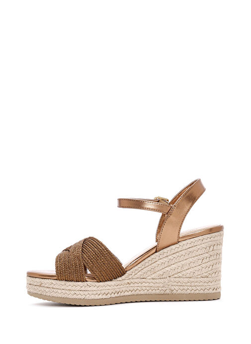Kadın Bronz Bilekten Bantlı Metalik Dolgu Topuklu Espadril 25SFE480632 - Görsel 5