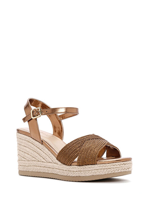 Kadın Bronz Bilekten Bantlı Metalik Dolgu Topuklu Espadril 25SFE480632 - Görsel 8