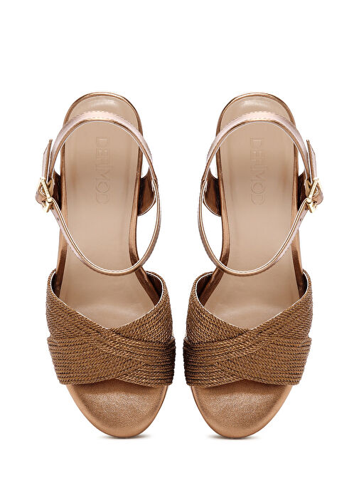 Kadın Bronz Bilekten Bantlı Metalik Dolgu Topuklu Espadril 25SFE480632 - Görsel 9