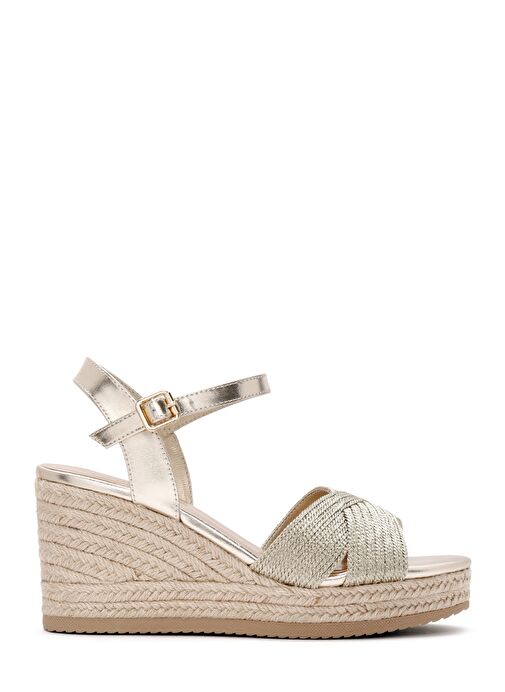 Kadın Altın Bilekten Bantlı Metalik Dolgu Topuklu Espadril 25SFE480632 - Görsel 2