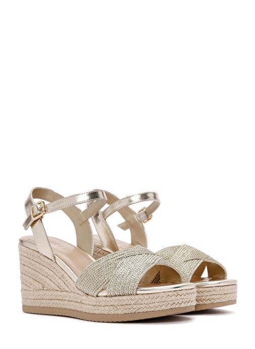 Kadın Altın Bilekten Bantlı Metalik Dolgu Topuklu Espadril 25SFE480632 - Görsel 3