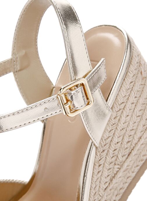 Kadın Altın Bilekten Bantlı Metalik Dolgu Topuklu Espadril 25SFE480632 - Görsel 8