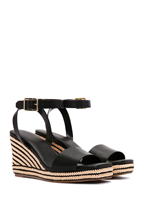 Kadın Siyah Bilekten Bantlı Dolgu Topuklu Espadril 25SFE480718 - Görsel 4