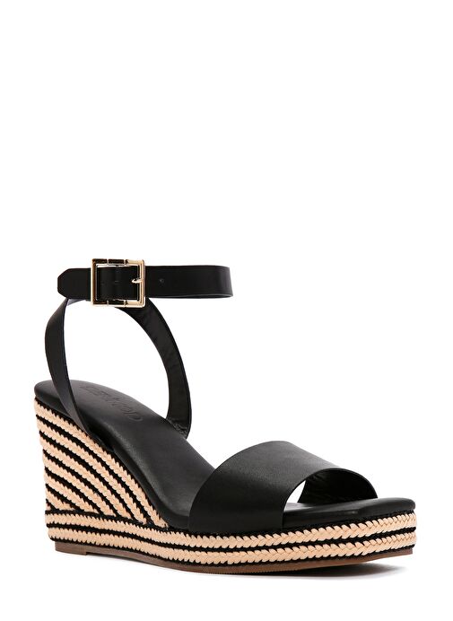 Kadın Siyah Bilekten Bantlı Dolgu Topuklu Espadril 25SFE480718 - Görsel 8