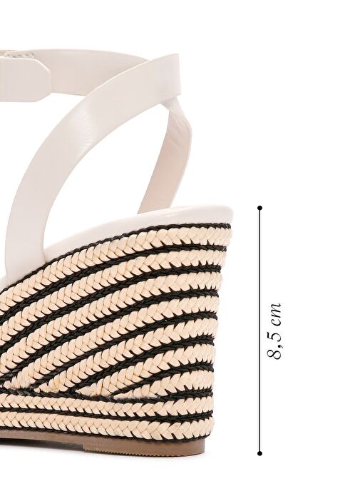 Kadın Krem Bilekten Bantlı Dolgu Topuklu Espadril 25SFE480718 - Görsel 3