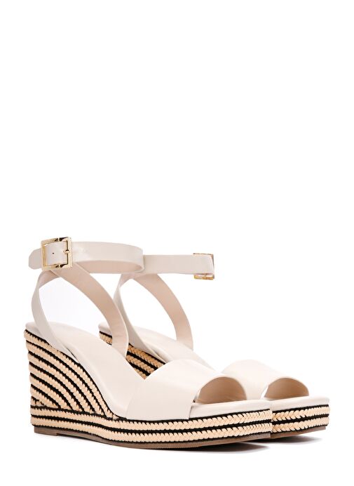 Kadın Krem Bilekten Bantlı Dolgu Topuklu Espadril 25SFE480718 - Görsel 4