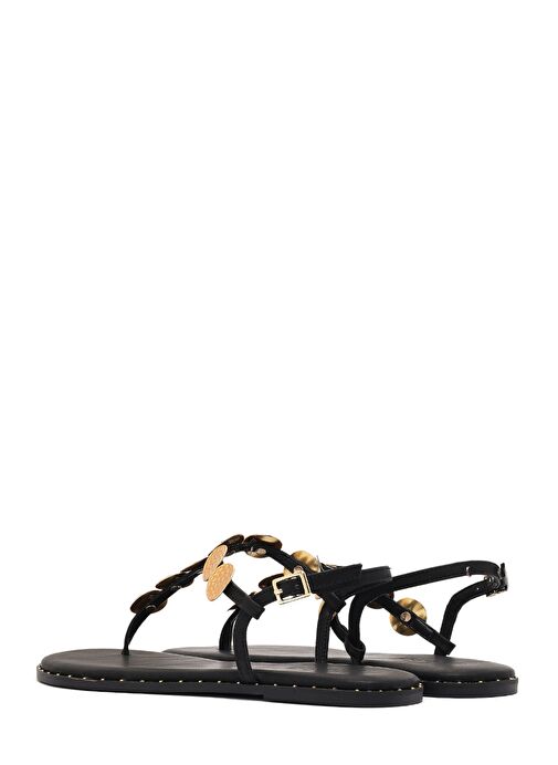 Kadın Siyah Metal Detaylı Parmak Arası Sandalet 25SFE480918 - Görsel 6