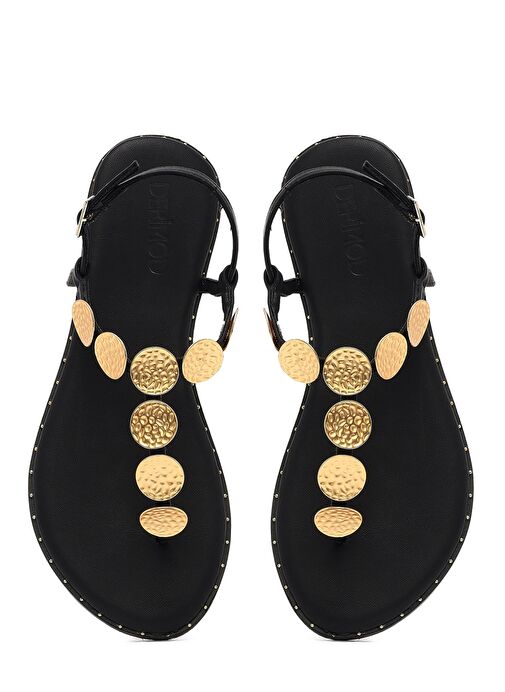 Kadın Siyah Metal Detaylı Parmak Arası Sandalet 25SFE480918 - Görsel 8