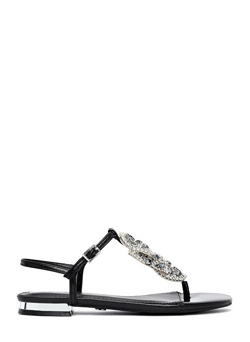 Kadın Siyah Taşlı Parmak Arası Sandalet 25SFE481032 - Görsel 2