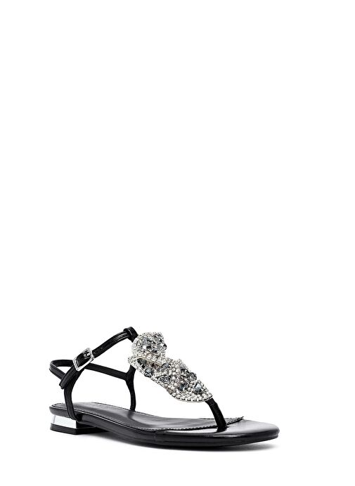 Kadın Siyah Taşlı Parmak Arası Sandalet 25SFE481032 - Görsel 7