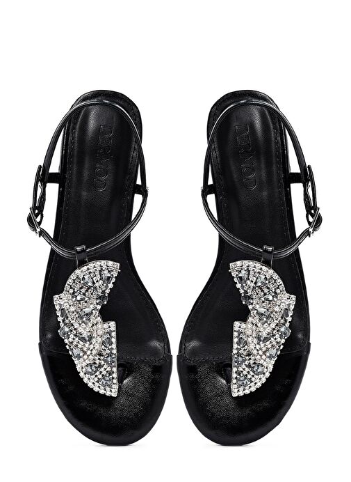 Kadın Siyah Taşlı Parmak Arası Sandalet 25SFE481032 - Görsel 8