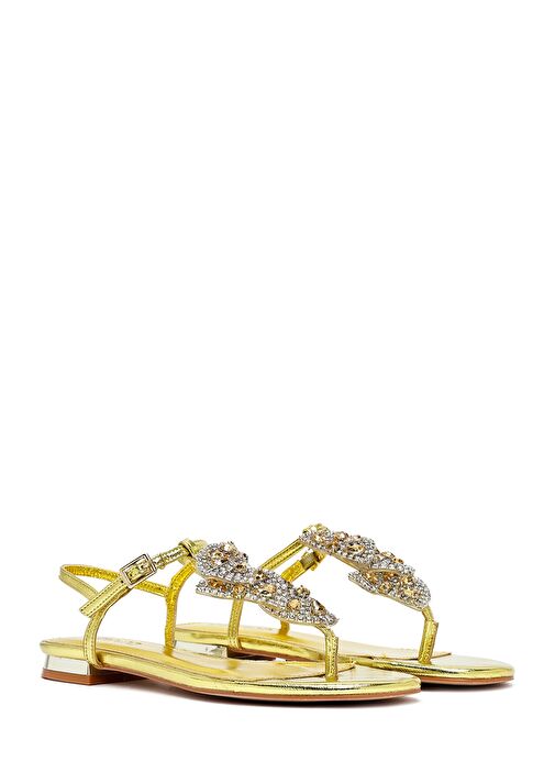 Kadın Sarı Taşlı Parmak Arası Sandalet 25SFE481032 - Görsel 4