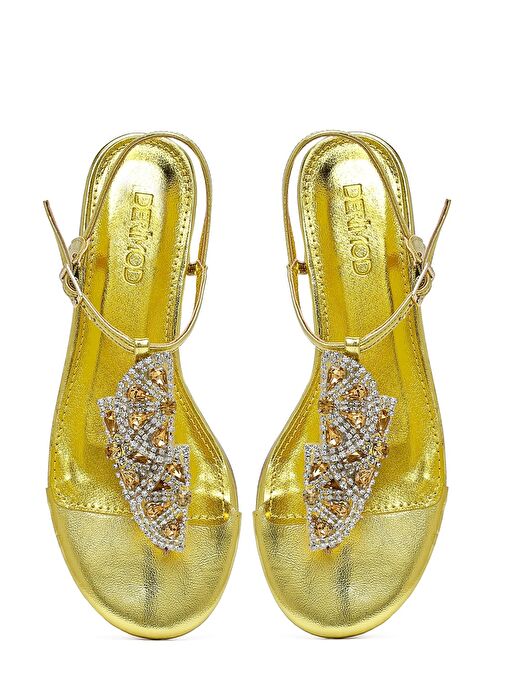 Kadın Sarı Taşlı Parmak Arası Sandalet 25SFE481032 - Görsel 8