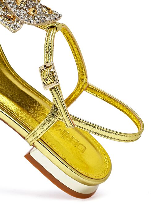 Kadın Sarı Taşlı Parmak Arası Sandalet 25SFE481032 - Görsel 9