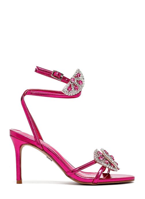 Kadın Pembe Bilekten Tokalı Taşlı İnce Topuklu Sandalet 25SFE481932 - Görsel 2