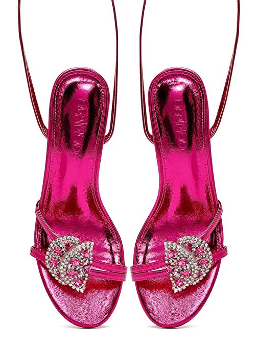 Kadın Pembe Bilekten Tokalı Taşlı İnce Topuklu Sandalet 25SFE481932 - Görsel 9