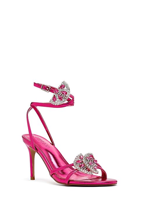 Kadın Pembe Bilekten Tokalı Taşlı İnce Topuklu Sandalet 25SFE481932 - Görsel 8