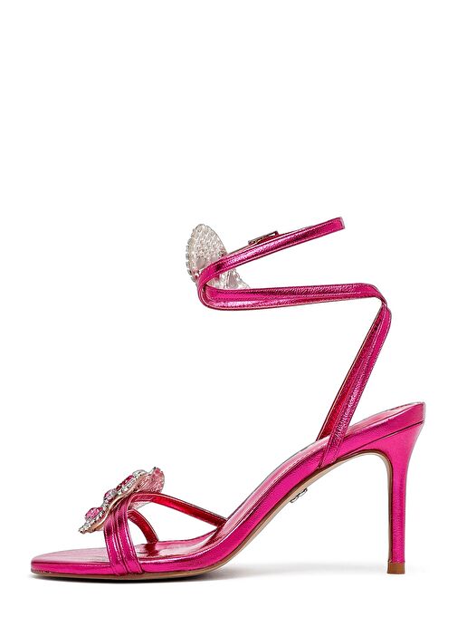 Kadın Pembe Bilekten Tokalı Taşlı İnce Topuklu Sandalet 25SFE481932 - Görsel 5