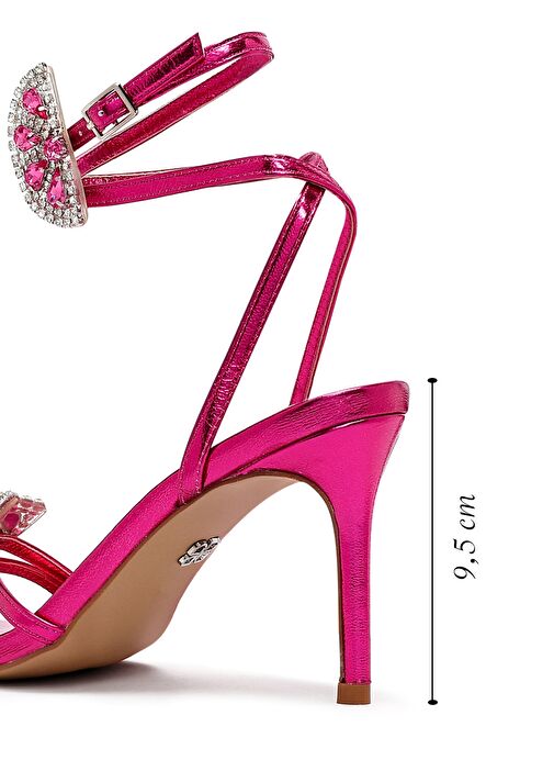 Kadın Pembe Bilekten Tokalı Taşlı İnce Topuklu Sandalet 25SFE481932 - Görsel 3