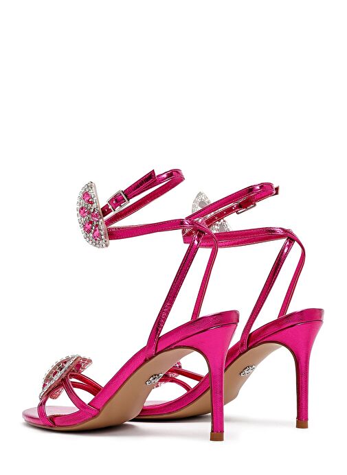 Kadın Pembe Bilekten Tokalı Taşlı İnce Topuklu Sandalet 25SFE481932 - Görsel 7