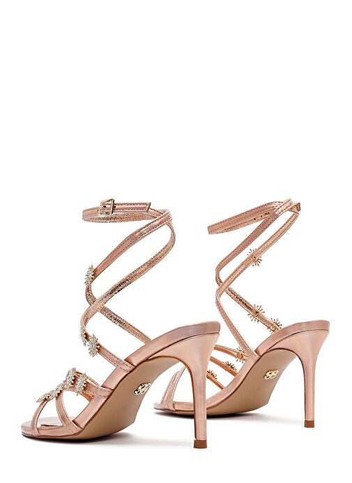 Kadın Pembe Bilekten Tokalı Taşlı Metalik İnce Topuklu Sandalet 25SFE482032 - Görsel 7