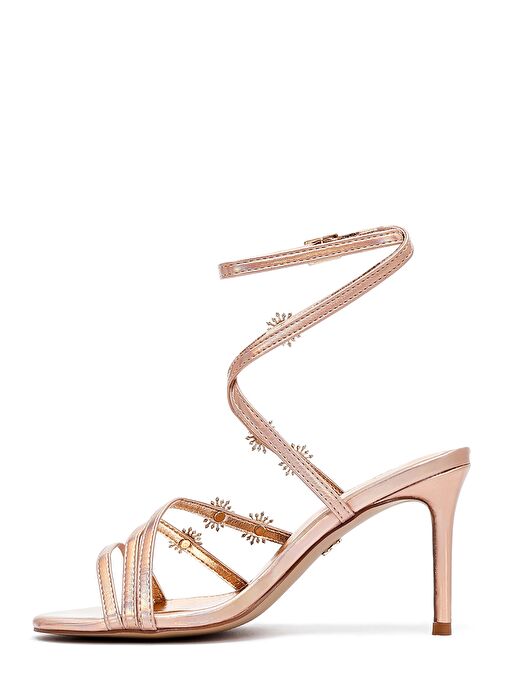 Kadın Pembe Bilekten Tokalı Taşlı Metalik İnce Topuklu Sandalet 25SFE482032 - Görsel 5