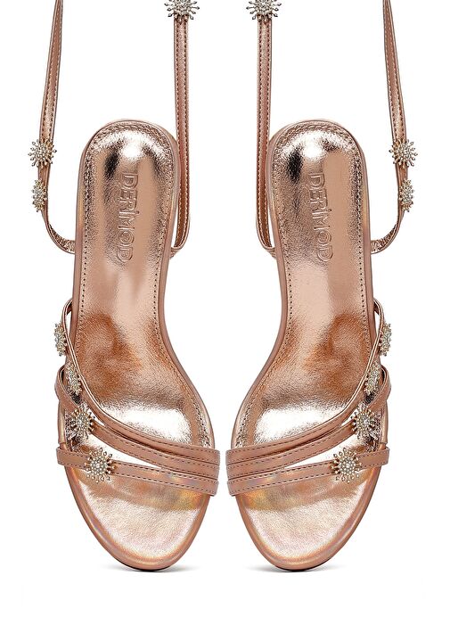 Kadın Pembe Bilekten Tokalı Taşlı Metalik İnce Topuklu Sandalet 25SFE482032 - Görsel 9