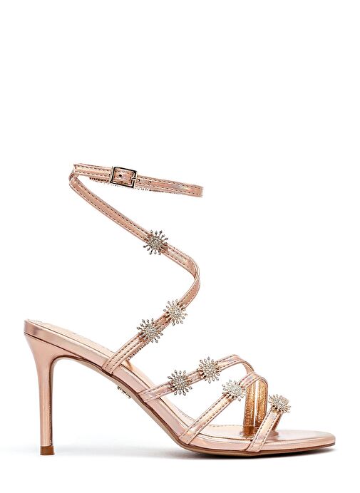 Kadın Pembe Bilekten Tokalı Taşlı Metalik İnce Topuklu Sandalet 25SFE482032 - Görsel 2