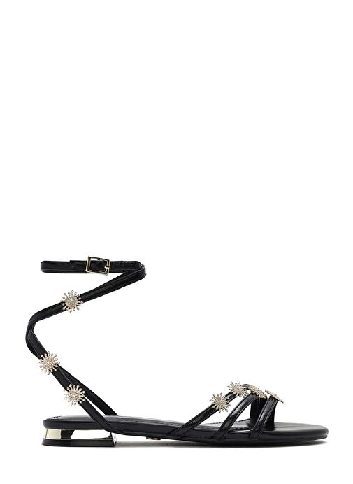 Kadın Siyah Bilekten Tokalı Taşlı Sandalet 25SFE481132 - Görsel 2