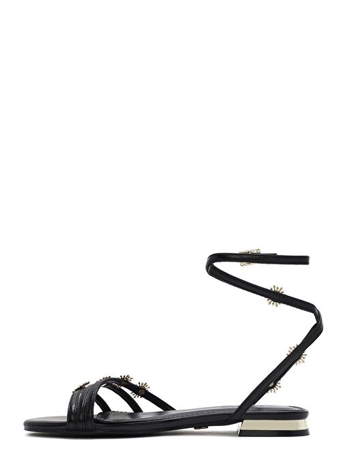 Kadın Siyah Bilekten Tokalı Taşlı Sandalet 25SFE481132 - Görsel 3