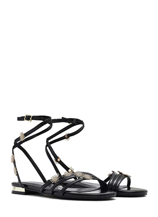 Kadın Siyah Bilekten Tokalı Taşlı Sandalet 25SFE481132 - Görsel 4