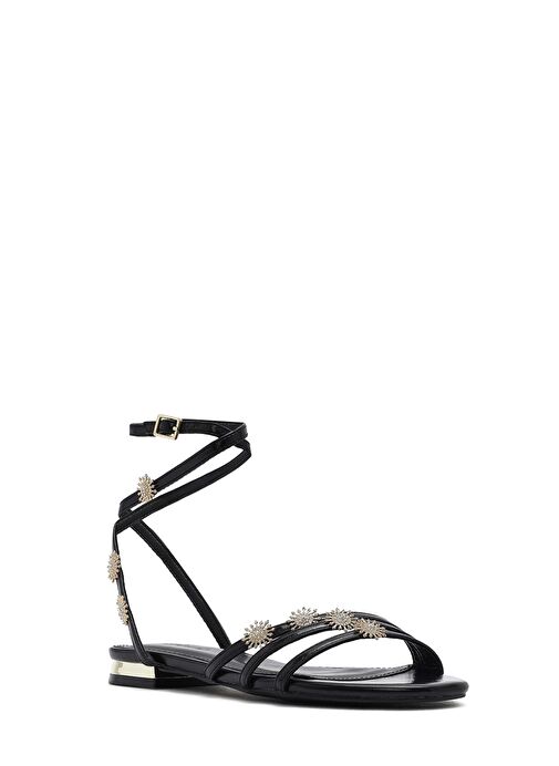 Kadın Siyah Bilekten Tokalı Taşlı Sandalet 25SFE481132 - Görsel 7