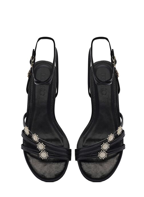 Kadın Siyah Bilekten Tokalı Taşlı Sandalet 25SFE481132 - Görsel 8