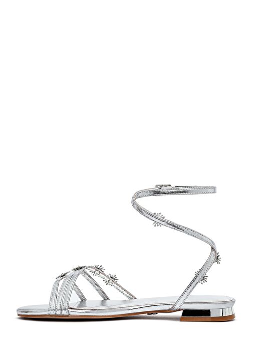 Kadın Gümüş Bilekten Tokalı Taşlı Sandalet 25SFE481132 - Görsel 3