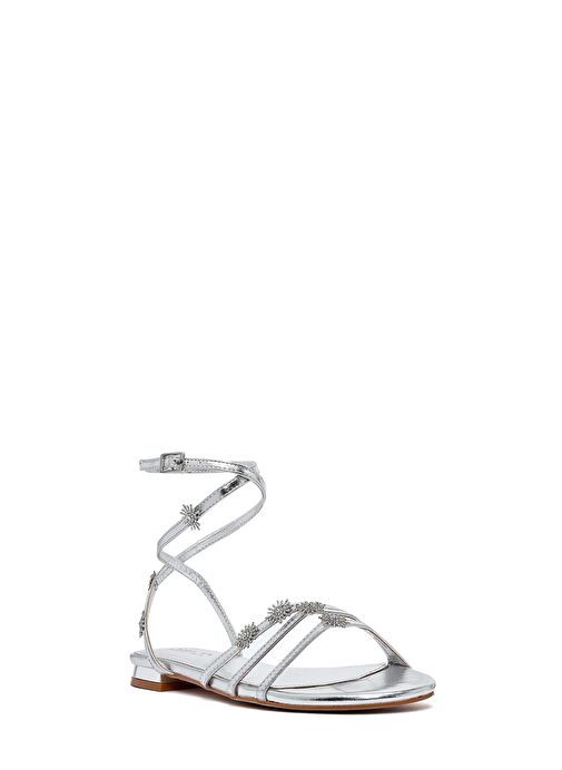 Kadın Gümüş Bilekten Tokalı Taşlı Sandalet 25SFE481132 - Görsel 7