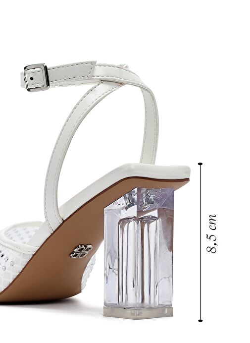 Kadın Beyaz Bilekten Tokalı Taşlı Şeffaf Kalın Topuklu Sandalet 25SFE481714 - Görsel 3