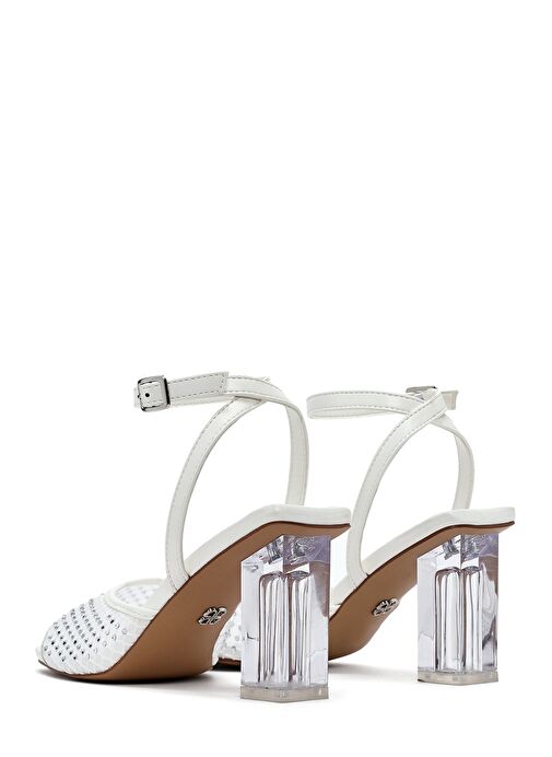 Kadın Beyaz Bilekten Tokalı Taşlı Şeffaf Kalın Topuklu Sandalet 25SFE481714 - Görsel 7