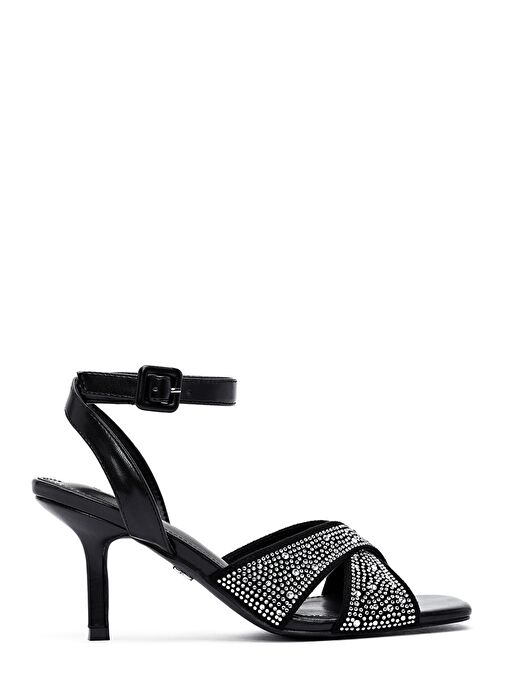 Kadın Siyah Bilekten Tokalı Taşlı İnce Topuklu Sandalet 25SFE4816TS - Görsel 2