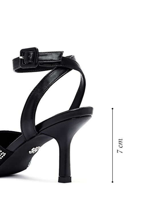 Kadın Siyah Bilekten Tokalı Taşlı İnce Topuklu Sandalet 25SFE4816TS - Görsel 3