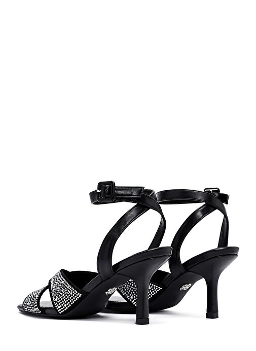 Kadın Siyah Bilekten Tokalı Taşlı İnce Topuklu Sandalet 25SFE4816TS - Görsel 7