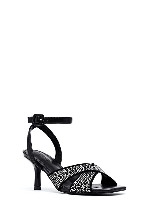 Kadın Siyah Bilekten Tokalı Taşlı İnce Topuklu Sandalet 25SFE4816TS - Görsel 8