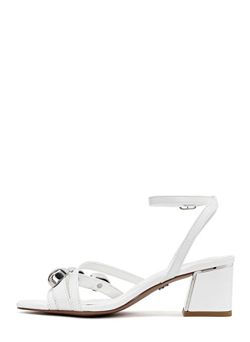 Kadın Beyaz Bilekten Tokalı Kısa Kalın Topuklu Sandalet 25SFE481418 - Görsel 5