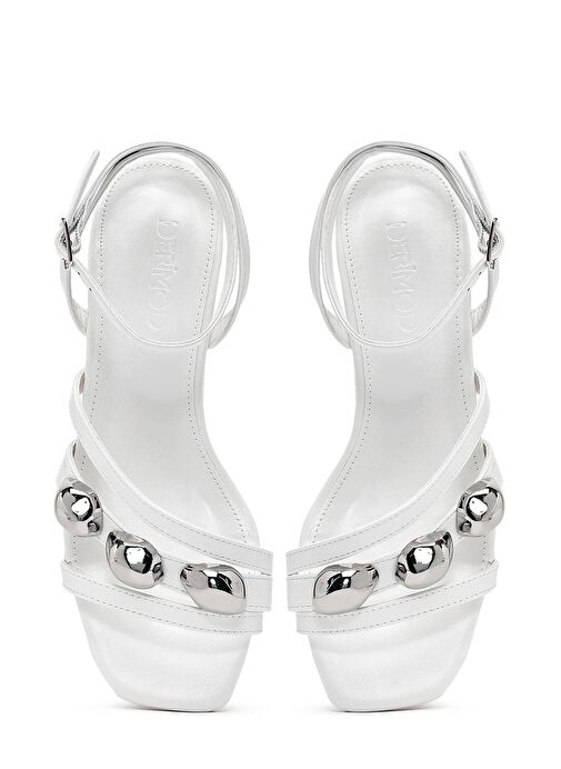 Kadın Beyaz Bilekten Tokalı Kısa Kalın Topuklu Sandalet 25SFE481418 - Görsel 9